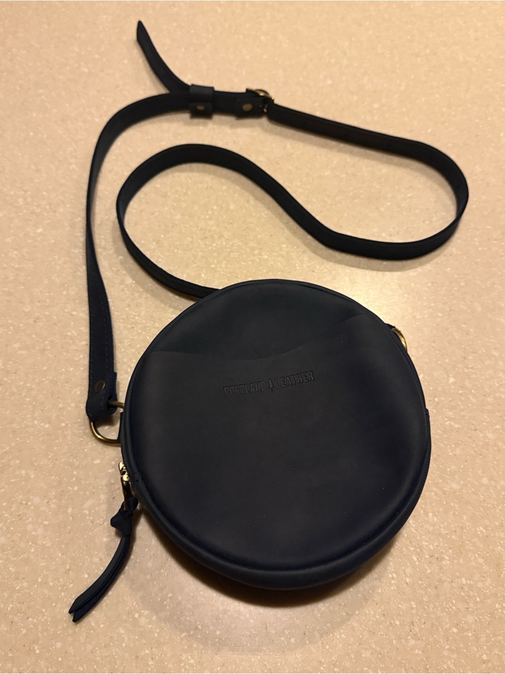Portland Leather Goods Circle Crossbody Navy Deep Water 7” Premium Purse - Picture 9 of 10